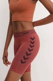 Kratke hlae za trening First Seamless boja: crvena, s tiskom, visoki struk, 212556