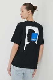 Bombažna kratka majica ženski, črna barva