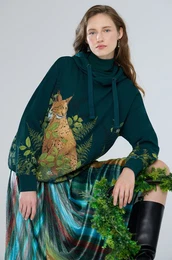 Pulover enska, turkizna barva, s kapuco