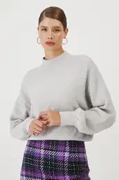 Pulover s primesjo volne enski, siva barva