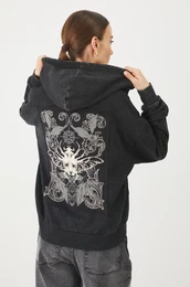 Bombaen pulover enska, siva barva, s kapuco