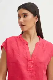 Lanena bluza za ene, boja: naranasta, bez uzorka