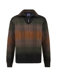 Pullover mit Zopf- und Jaquardmuster Oliv/Schwarz