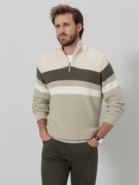 Pullover aus pflegeleichter Baumwoll-Mischung Beige/Oliv