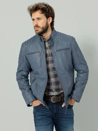 Lederjacke in moderner Used-Optik Jeansblau