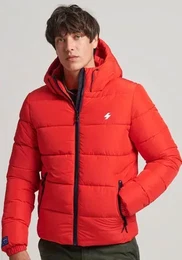 Steppjacke HOODED SPORTS PUFFR JACKET , Herren, Gr. XL, rot (bright rot), Web, Obermaterial: 100% Polyester, unifarben, modisch, slim fit, Langarm elastischer Bund, Jacken, mit kontrastfarbener Stickerei