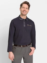 Poloshirt MARCO DONATI Langarm-Poloshirt Gr. 48/50, schwarz, Herren, 100% Baumwolle, unifarben, Shirts