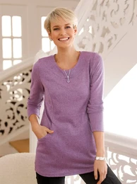 Langarmshirt CLASSIC BASICS Shirt Gr. 48, lila (violett, schwarz, meliert) Damen Shirts