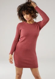 Strickkleid Gr. 46, N-Gr, rot (rosenholz) Damen Kleider bis Mitte des Oberschenkels, modern, aus Viskosemischung, Langarm