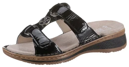 Pantolette HAWAII Gr. 36, schwarz (schwarz glnzend) Damen Schuhe Keilabsatz, Sommerschuh, Schlappen mit Klett