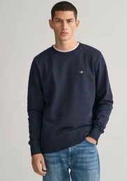 Sweatshirt REG SHIELD C-NECK SWEAT , Herren, Gr. L, blau (evening blau), Sweatware, Obermaterial: 87% Baumwolle, 13% Polyester, unifarben, casual, regular fit hftlang, Rundhals, Langarm elastischer Bund, Sweatshirts, mit Logostickerei auf der Bru