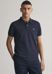 Poloshirt SLIM SHIELD SS PIQUE POLO , Herren, Gr. M, blau (evening blau), Jersey, Obermaterial: 100% Baumwolle, unifarben, casual, slim fit hftlang, hoch geschlossener Ausschnitt, Kurzarm Rippbndchen, Shirts, mit Logostickerei auf der Brust