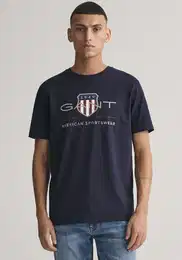 T-Shirt REG ARCHIVE SHIELD SS T-SHIRT , Herren, Gr. XXL, blau (evening blau), Jersey, Obermaterial: 100% Baumwolle, bedruckt, casual, regular fit hftlang, Rundhals, Kurzarm abgesteppte Kante, Shirts, mit Logodruck auf der Brust