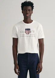 T-Shirt REG ARCHIVE SHIELD SS T-SHIRT , Herren, Gr. M, wei, Jersey, Obermaterial: 100% Baumwolle, bedruckt, casual, regular fit hftlang, Rundhals, Kurzarm abgesteppte Kante, Shirts, mit Logodruck auf der Brust