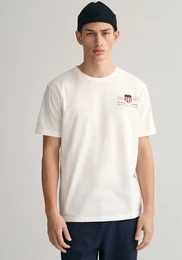 T-Shirt REG ARCHIVE SHIELD EMB SS T-SHIRT , Herren, Gr. M, wei, Jersey, Obermaterial: 100% Baumwolle, unifarben, casual, regular fit hftlang, Rundhals, Kurzarm abgesteppte Kante, Shirts, von dem Archiv aus den 1980er-Jahren inspiriert