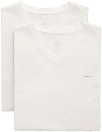 Unterziehshirt V-NECK T-SHIRT 2-PACK , Herren, Gr. L, N-Gr, wei, Jersey, Obermaterial: 100% Baumwolle, unifarben, basic, V-Ausschnitt, Kurzarm, Unterhemden, mit Markenlabel auf der Brust