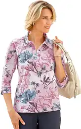 Poloshirt CLASSIC BASICS Shirt Gr. 52, rosa (altrosa, bedruckt), Damen, 100% Baumwolle, gemustert, mehrfarbig, Shirts