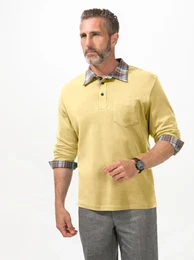 Poloshirt Langarm-Poloshirt , Herren, Gr. 64/66, gelb, 100% Baumwolle, gemustert, kariert, unifarben, ohne Ausschnitt, Langarm, Shirts