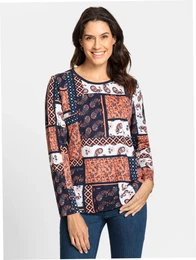 Langarmshirt INSPIRATIONEN Shirt Gr. 54, rot (rostrot, bedruckt) Damen Shirts