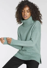 Rollkragenpullover Gr. 44/46, grn (mint, melange) Damen Pullover mit Rippdetails