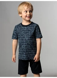 Schlafanzug Kurzer Schlafanzug mit Smiley-Motiv , Kinder, Gr. 92, blau (navy), 100% Baumwolle, casual, Homewear-Sets