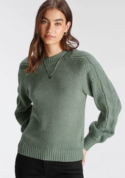 Strickpullover Gr. 40/42 (M), grn (salbei) Damen Pullover mit Zopfmuster