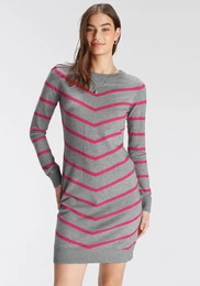 Strickkleid Gr. 40, N-Gr, grau (grau, pink) Damen Kleider mit Streifenmuster