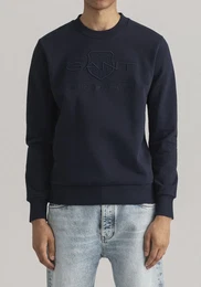 Sweatshirt D1. TONAL ARCHIVE SHIELD C-NECK , Herren, Gr. M, blau (evening blau), Sweatware, Obermaterial: 100% Baumwolle, casual, normal hftbedeckend, Rundhals, Langarm eingesetzt Rippbndchen, Sweatshirts, mit Logostickerei auf der Brust