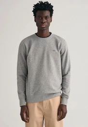 Sweatshirt REG SHIELD C-NECK SWEAT , Herren, Gr. L, grau (grau melange), Sweatware, Obermaterial: 87% Baumwolle, 13% Polyester, meliert, casual, regular fit hftlang, Rundhals, Langarm elastischer Bund, Sweatshirts, mit Logostickerei auf der Brust