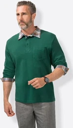 Poloshirt Langarm-Poloshirt , Herren, Gr. 44/46, grn (moosgrn), 100% Baumwolle, gemustert, kariert, unifarben, ohne Ausschnitt, Langarm, Shirts