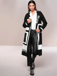 Strickjacke Gr. 48, beige (schwarz, ecru, gemustert) Damen Strickjacken