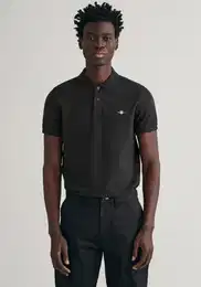 Poloshirt SLIM SHIELD SS PIQUE POLO , Herren, Gr. XXL, schwarz, Jersey, Obermaterial: 100% Baumwolle, unifarben, casual, slim fit hftlang, hoch geschlossener Ausschnitt, Kurzarm Rippbndchen, Shirts, mit Logostickerei auf der Brust