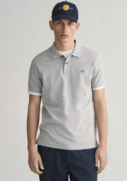 Poloshirt SLIM SHIELD SS PIQUE POLO , Herren, Gr. XXL, grau (grau melange), Jersey, Obermaterial: 100% Baumwolle, meliert, casual, slim fit hftlang, hoch geschlossener Ausschnitt, Kurzarm Rippbndchen, Shirts, mit Logostickerei auf der Brust
