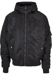 Allwetterjacke Herren JM224-021-01 Script Logo Hooded Bomberjacket , Herren, Gr. M, schwarz, 100% Polyamid, unifarben, casual, normal, ohne Ausschnitt, Langarm, Jacken