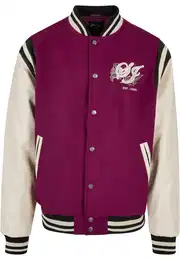 Allwetterjacke Herren JM224-022-02 SJ Vintage Collegejacket , Herren, Gr. M, rot (berry, beige), 100% PolyurethanPU, mehrfarbig, casual, normal, amerikanischer Ausschnitt, Langarm, Jacken