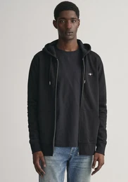 Kapuzensweatjacke REG SHIELD FULL ZIP HOODIE , Herren, Gr. M, schwarz, Sweatware, Obermaterial: 87% Baumwolle, 13% Polyester, casual, regular fit hftlang, Langarm elastischer Bund, Sweatjacken, mit Logostickerei auf der Brust