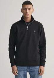 Sweatshirt REG SHIELD HALF ZIP SWEAT , Herren, Gr. M, schwarz, Sweatware, Obermaterial: 87% Baumwolle, 13% Polyester, casual, regular fit hftlang, hoch geschlossener Ausschnitt, Langarm elastischer Bund, Sweatshirts, mit Logostickerei auf der Bru