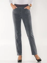 Schlupfjeans INSPIRATIONEN Gr. 215, Extrakurzgren, blau (grau, denim, bedruckt), Damen, 78% Baumwolle, 20% Polyester, 2% Elasthan, unifarben, Jeans