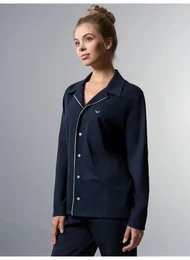 Schlafanzug Schickes Schlafanzug Oberteil mit Knopfleiste , Damen, Gr. XL, blau (navy), 100% Baumwolle, casual, Homewear-Sets