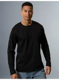 Longsleeve Langarmshirt mit Knopfleiste , Herren, Gr. XXXL, schwarz, 100% Baumwolle, casual, Langarm, Shirts