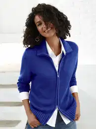 Strickjacke CASUAL LOOKS Gr. 52, blau (royalblau), Damen, 50% Baumwolle, 50% Polyacryl, unifarben, meliert, Strickjacken