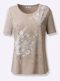 Kurzarmshirt INSPIRATIONEN Shirt Gr. 54, beige (beige, sesam, bedruckt), Damen, 65% Polyester, 35% Viskose, geblmt, gemustert, mehrfarbig, Shirts