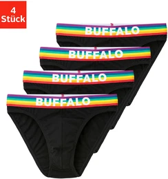 Slip PRIDE , Herren, Gr. M, schwarz, Jersey, Obermaterial: 95% Baumwolle, 5% Elasthan, Unterhosen, Minislip mit Webbund in Regenbogenfarben