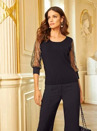 Rundhalspullover Pullover Gr. 42, schwarz Damen Pullover Weihnachtspullover