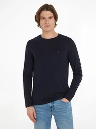 Longsleeve TOMMY LOGO LONG SLEEVE TEE , Herren, Gr. S (46), blau (desert sky), Single Jersey, Obermaterial: 100% Baumwolle, unifarben, bestickt, casual, normal hftlang, Rundhals, Langarm, Shirts, mit Logodruck