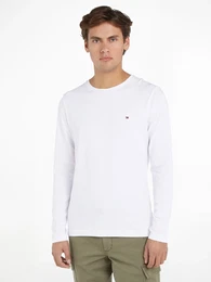 Langarmshirt STRETCH SLIM FIT LONG SLEEVE , Herren, Gr. S (46), wei, Single Jersey, Obermaterial: 96% Baumwolle, 4% Elasthan, unifarben, bestickt, casual, schmal hftbedeckend, Rundhals, Langarm abgesteppt, Shirts, aus biologischem Bau