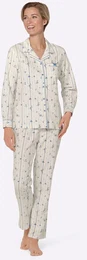 Schlafanzug WSCHEPUR Gr. 52/54, wei (wei, blau), Damen, 100% Baumwolle, Homewear-Sets