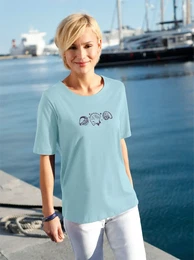 Kurzarmshirt CASUAL LOOKS Shirt Gr. 48, blau (hellblau), Damen, 100% Baumwolle, unifarben, bedruckt, gemustert, Shirts