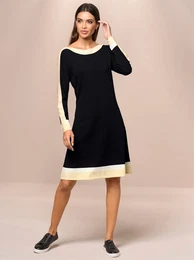Strickkleid Strickkleid Gr. 48, Normalgren, schwarz (schwarz, elfenbein, gemustert) Damen Kleider