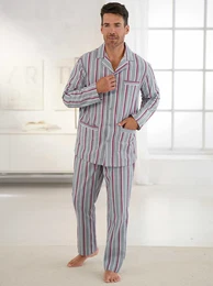 Schlafanzug KINGS CLUB Gr. 52/54, rot (grau, rot, gestreift), Herren, 100% Baumwolle, Homewear-Sets